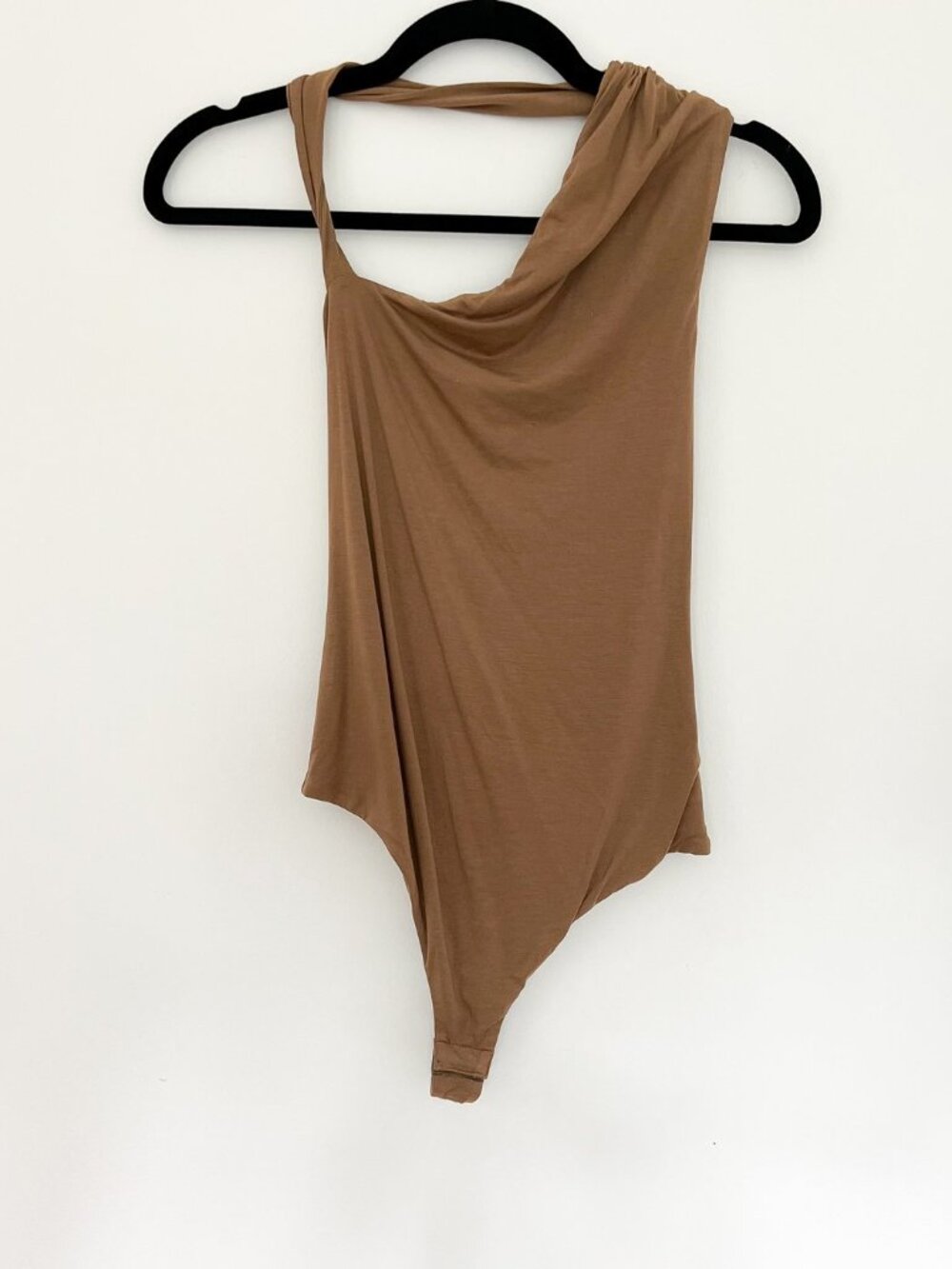 Lovers + Friends Asymmetric Draped One Shoulder Bodysuit Camel NWT